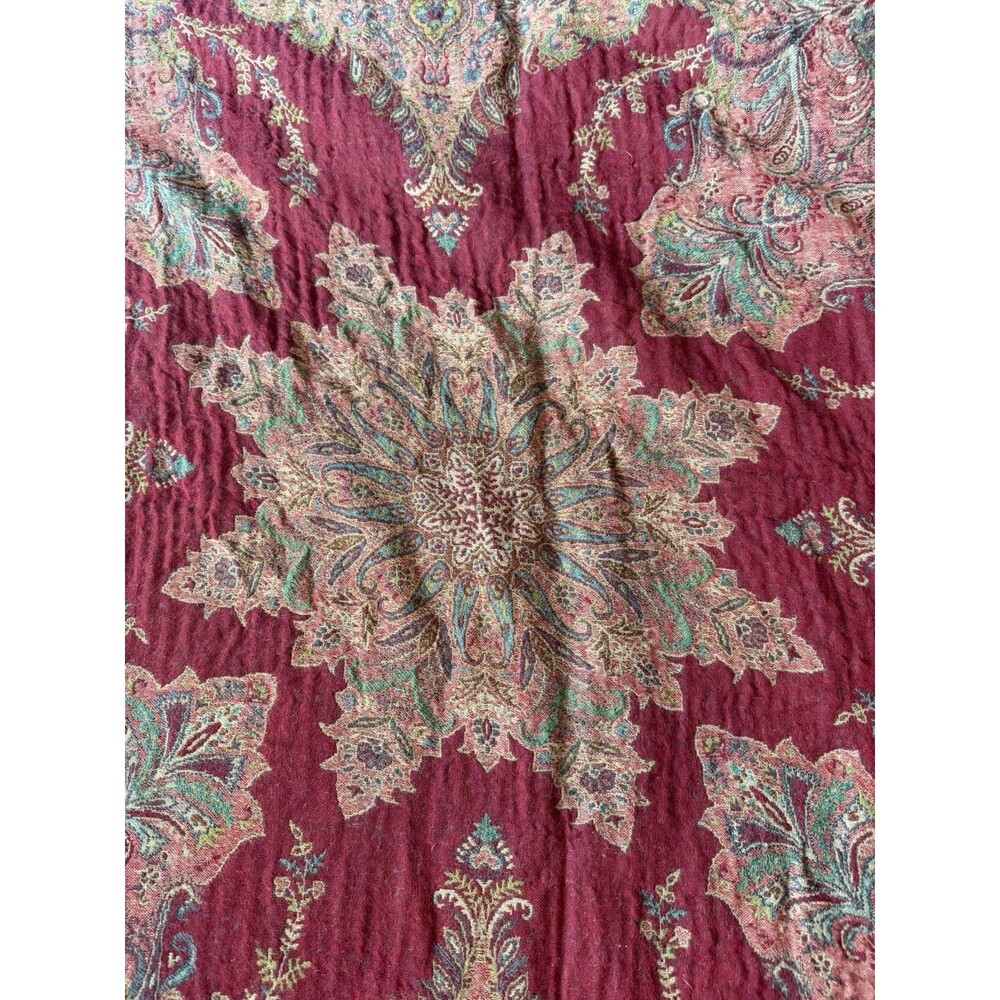 Crate and Barrel Wool Tapestry Tablecloth 60" x 60" Fall Floral Colors Vtg